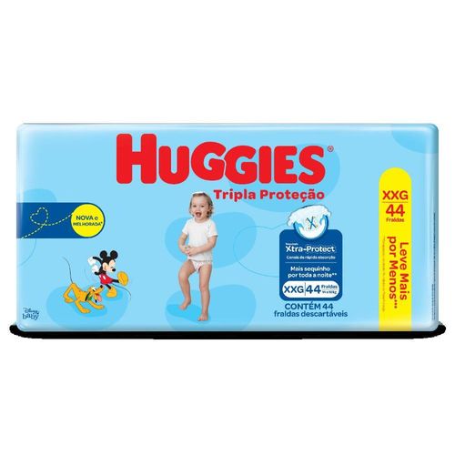 Fraldas Descartáveis Huggies Tripla Proteção Mega+ Tamanho XXG com 44 Unidades