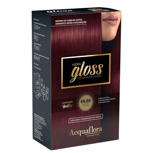 Acquaflora Hidra Gloss 66.60 Vermelho Granada Coloração Permanente 177g