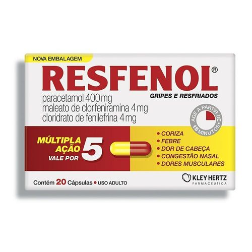 Resfenol 400mg + 4mg + 4mg com 20 Cápsulas