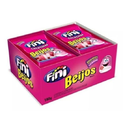 Display com Balas de Gelatina Fini Beijos Sabor Morango com 12 Pacotes com 15g
