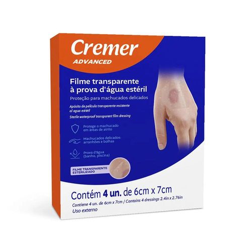 Curativo Filme Transparente À Prova D'Água Estéril 6cm X 7cm Cremer Advance com 4 Unidades