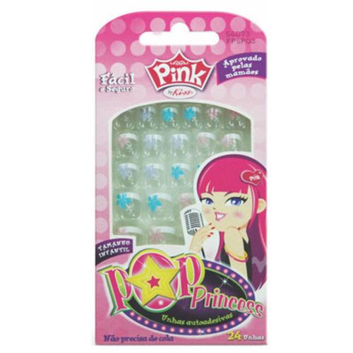 Kiss New York Pink Infantil Pop Princess Francesinha Unhas Postiças com 24 Unidades