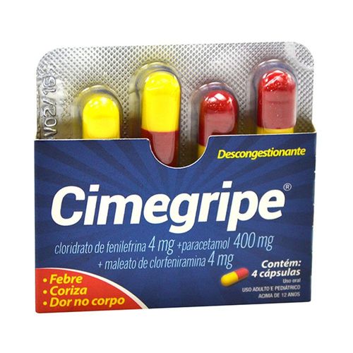 Cimegripe 400mg + 4mg + 4mg com 25 Blísteres com 4 Cápsulas Gelatinosas Duras
