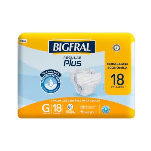 Fralda Descartável Geriátrica Regular Plus Bigfral G com 4 Pacotes com 18 Unidades