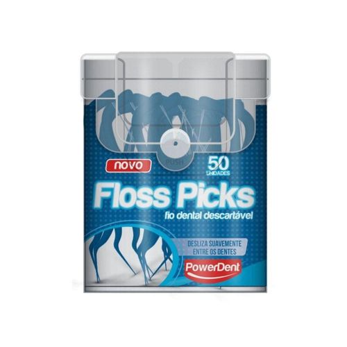 Fios Dentais Descartáveis Powerdent Floss Picks com 50 Unidades