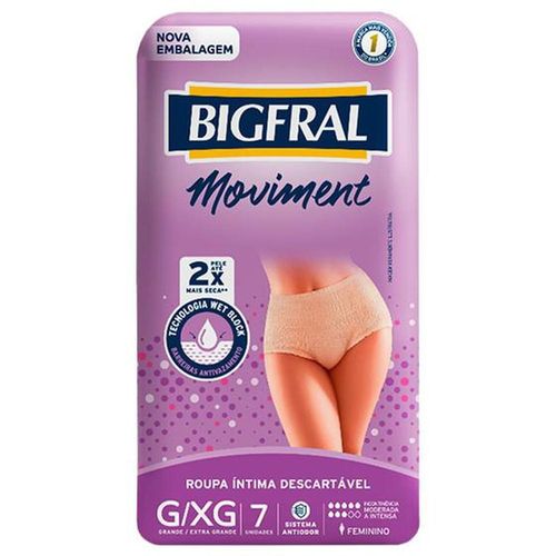 Roupa Íntima Descartável Bigfral Moviment Feminino Tamanho G/XG com 7 Unidades