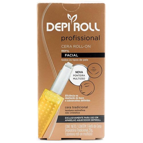 Refil Cera Depilatória Roll-on Facial Depi Roll 25g + 1 Ponteira Multiuso