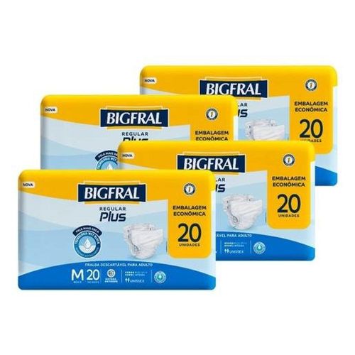 Fralda Descartável Geriátrica Regular Plus Bigfral M com 4 Pacotes com 20 Unidades