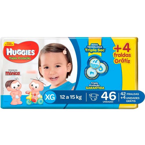 Fraldas Huggies Turma da Mônica Tripla Proteção Mega XG Pague 42 e Leve 46 Unidades