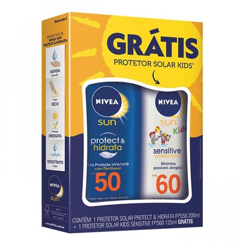 Kit Protetor Solar Corporal Nivea Sun Protect & Hidrata com 1 Protetor Adulto FPS 50 200ml + 1 Protetor Infantil Kids Sensitve FPS 60 125ml