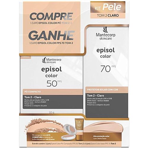 Kit Mantecorp Skincare Episol Color com Protetor Solar Fps 70 40ml + Protetor Solar Pó Compacto Fps 50 Tom 2 Claro 10g