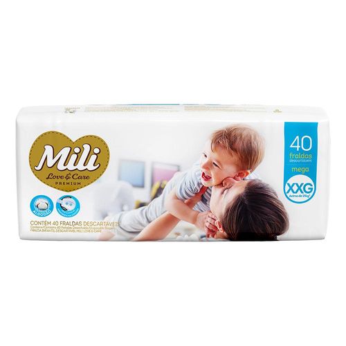 Fraldas Descartáveis Mili Love & Care Mega XXG com 40 Unidades