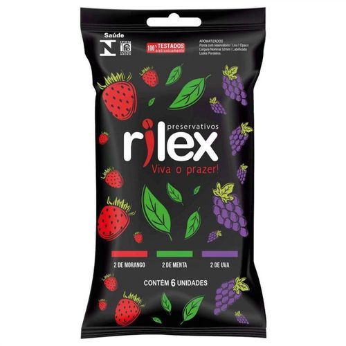 Preservativo Rilex com os Sabores Morango, Menta e Uva com 6 Unidades