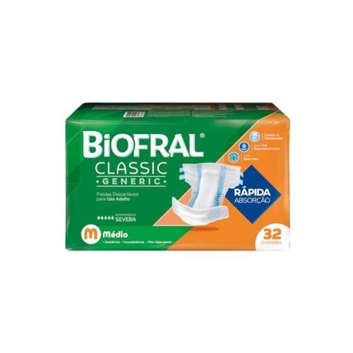 Fralda Descartável Biofral Classic Generic Mega M Tena com 32 Unidades