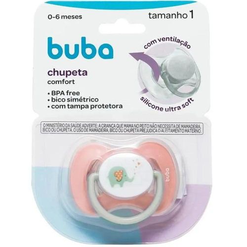 Chupeta Buba Baby Comfort Tamanho 1 Elefante Rosa com 1 Unidade