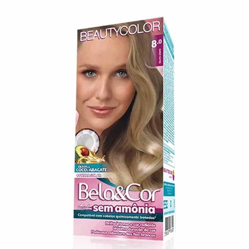 Kit Beauty Bela&Cor Creme de Coloração Nº 8.0 Louro Claro com 1 Unidade