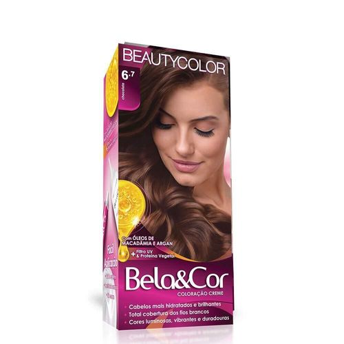 Kit Beauty Bela&Cor Creme Coloração Nº 6.7 Chocolate com 1 Unidade