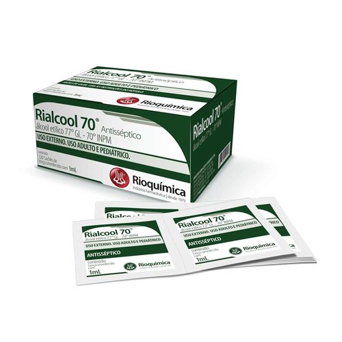 Rialcool Álcool Etílico 77°GL Rioquimica Swab com 120 Sachês