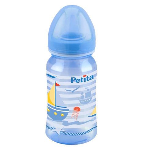 Petita Mamadeira Super Decorada Cor Azul Bico Silicone Redondo REF 3428 270ml