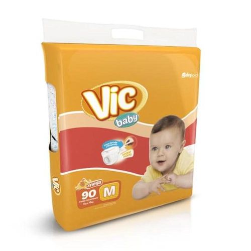 Fralda Infantil Descartável Vic Baby M com 90 unidades