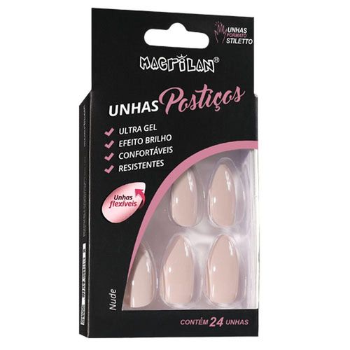 Macrilan Unhas Postiças Stiletto Nude Up506A com 24 Unidades