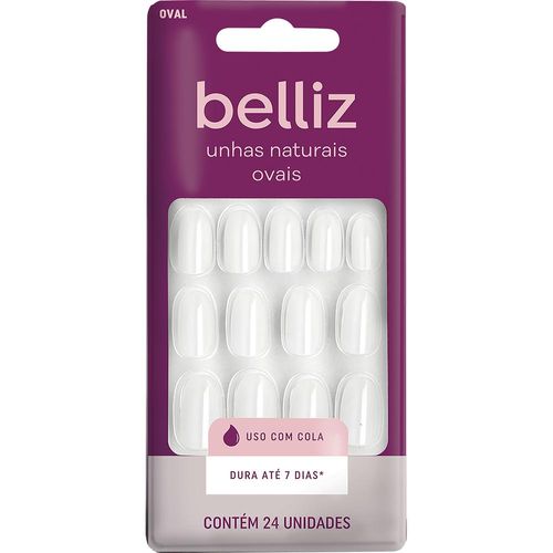 Unhas Postiças Branca Oval Belliz com 24 Unidades