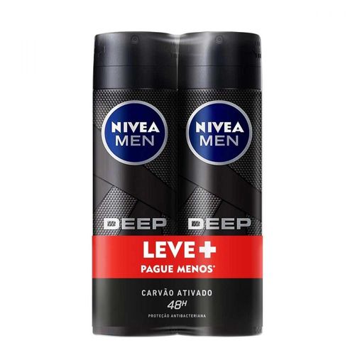 Kit Desodorante e Antitranspirante Aerossol Nivea Men Deep Original Carvão Ativado com 2 Unidades com 150ml