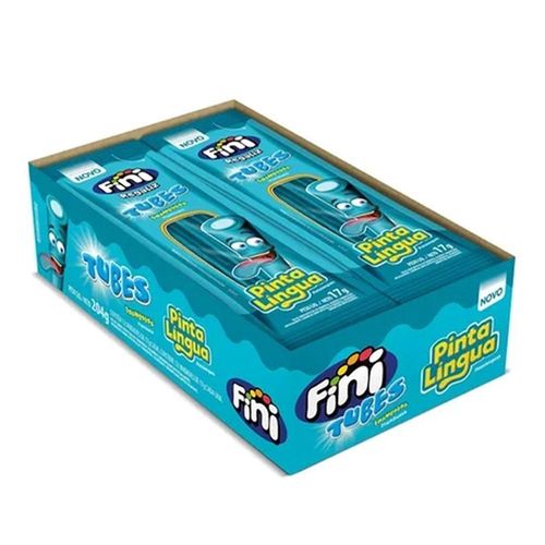 Display com Balas de Gelationa Fini Tubes Sabor Framboesa Pinta Língua com 12 Unidades com 17g