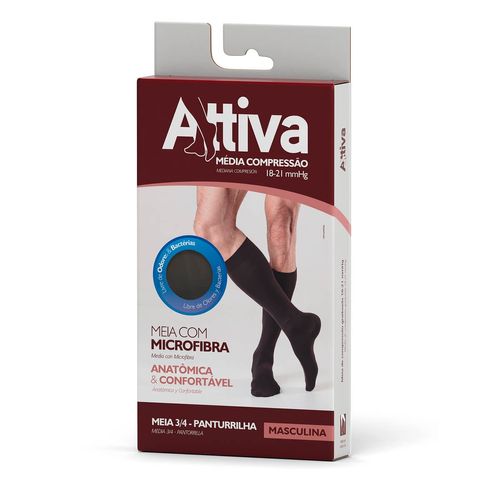 Meia Masculina de Média Compressão 3/4 Preta com Ponteira Tamanho M Attiva com 1 Par