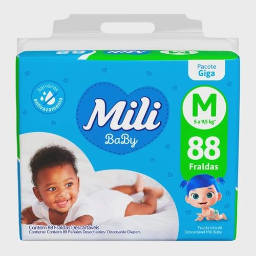 Fraldas Descartáveis Mili Baby Giga Tamanho M com 88 Unidades