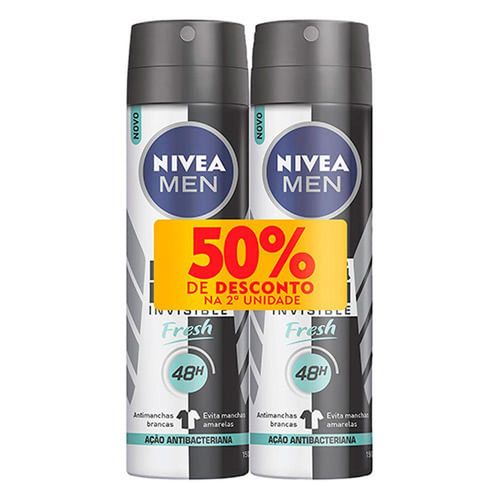 Desodorante Aerosol Masculino Nivea Invisible Black & White 150g com 2 Unidades