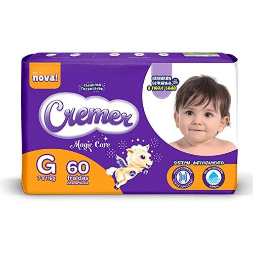 Fralda Descartável Infantil Cremer Magic Care G com 60 Unidades