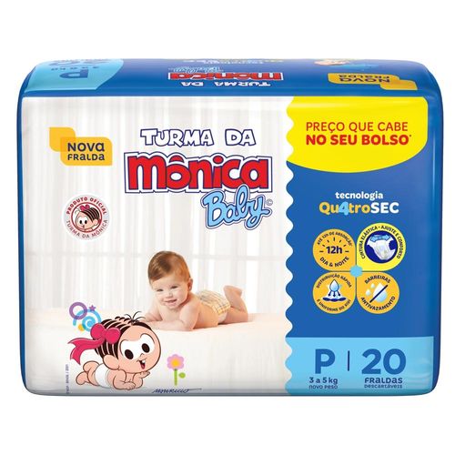 Fraldas Descartável Turma da Mônica Jumbinho Tamanho P com 20 Unidades