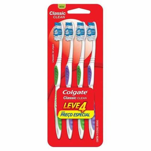 Escova Dental Classic Clean Colgate com 4 Unidades