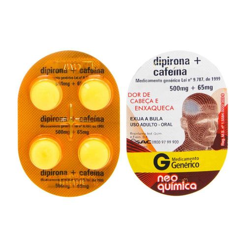 Dipirona 500mg + Cafeína 65mg Neo Química com 4 Comprimidos