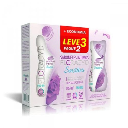 Kit Sabonete Líquido Íntimo Sensitiva Floracyd Pague 2 e Leve 3 Unidades com 200ml