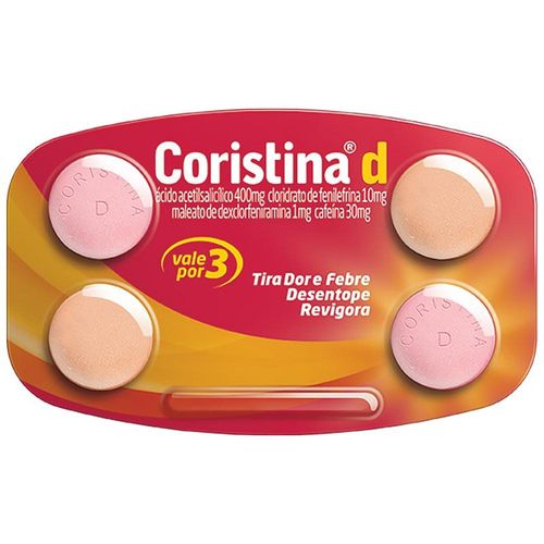 Coristina D 1mg + 10mg + 400mg + 30mg com 4 Comprimidos