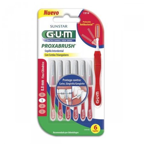 Escova de Dente Interdental Portátil Gum Proxabrush Cerda Fina 0.8mm Cilíndrica com 6 Unidades