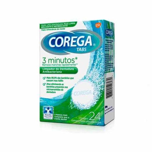 Limpador de Dentadura Corega Tabs Antibacteriano com 24 comprimidos efervescentes