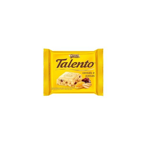 Tablete de Chocolate Branco Cereais e Passas Talento Garoto 25g