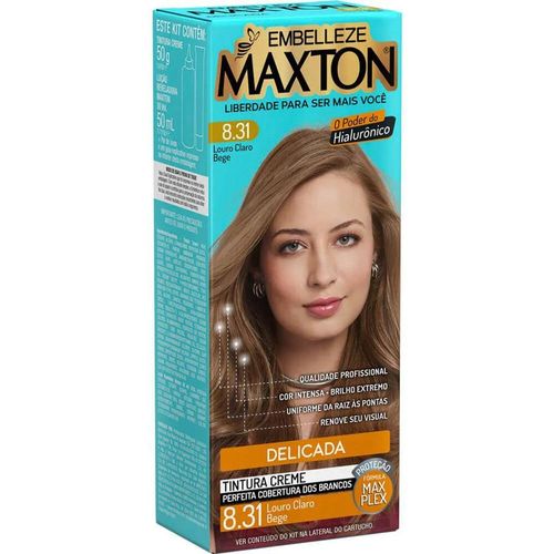 Kit Tintura Capilar Prático Maxton Louro Claro Bege 8.31 com 1 Unidade