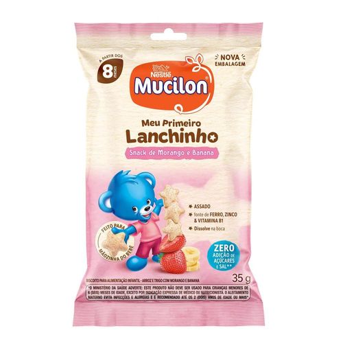 Snack Infantil Mucilon Meu Primeiro Lanchinho Morango e Banana 35g