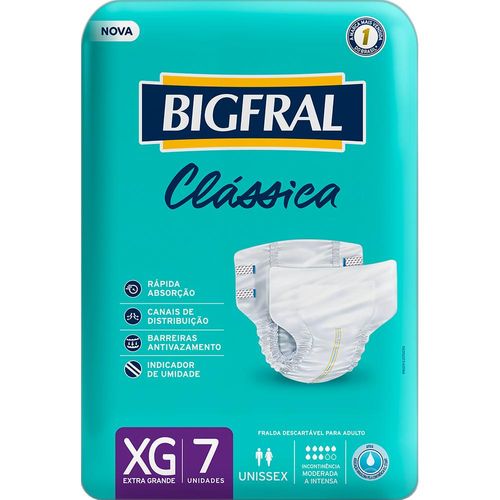 Fralda Descartável Geriátrica Clássica Bigfral XG com 7 Unidades