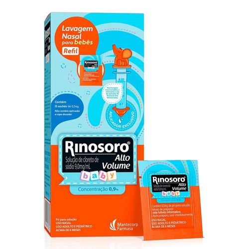 Refil Rinosoro Alto Volume Baby 9mg/ml Pó para Solução Nasal com 15 Sachês