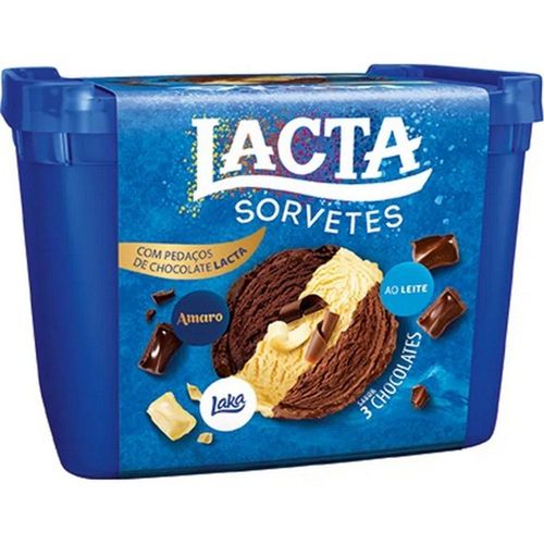 Sorvete Lacta 3 Chocolates ao Leite Laka e Meio Amargo 1.5L
