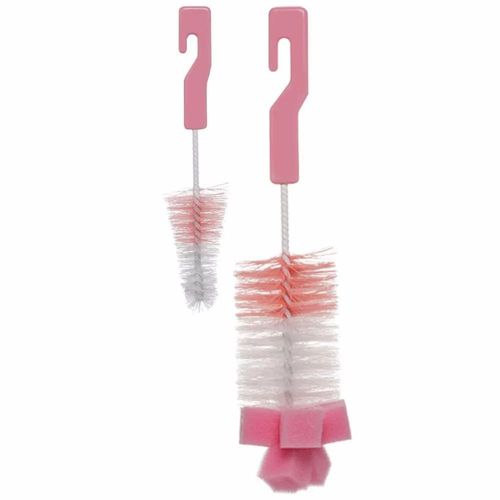 Kit Escovas com Esponja para Mamadeira e Bico Buba Rosa com 2 Unidades