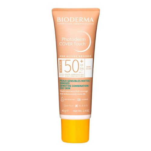 Protetor Solar Mineral Bioderma Photoderm Cover Touch FPS 50+ para Pele Oleosa Cor Dourada 40ml