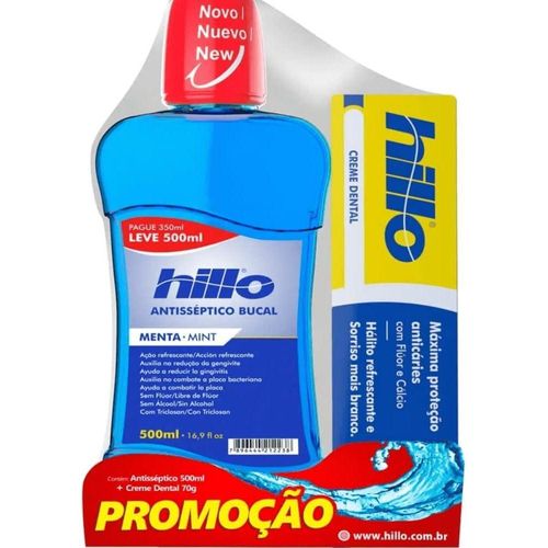 Kit Hillo com Enxaguante Bucal 500ml + Creme Dental Anticáries 70g