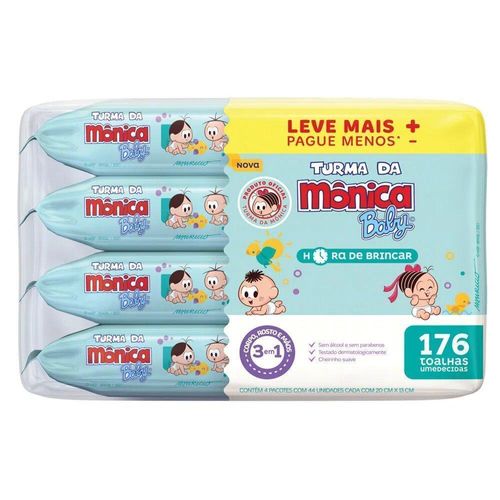 Toalhas Umedecidas Baby Hora da Troca Turma da Mônica com 4 Pacotes com 44 Unidades