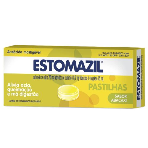 Estomazil 230mg + 141,47 + 185mg Sabor Abacaxi com 20 Comprimidos Mastigáveis